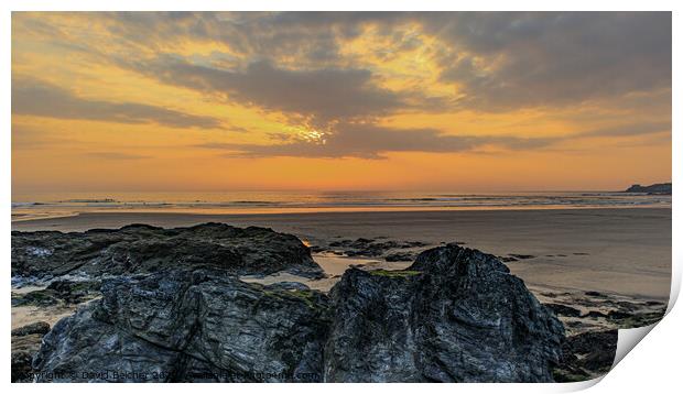 Gwithian beach sunset Print by David Belcher