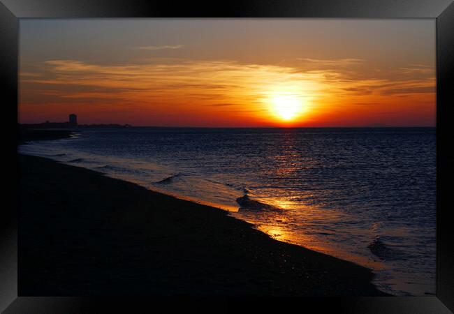 Mediterranean Beach Sunrise near Valras Plage Framed Print by Jeremy Hayden