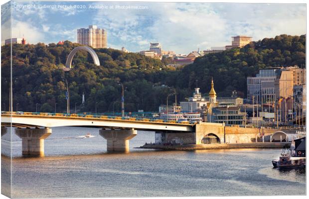 View of the Havanskiy Bridge across the Dnipro River in Kiev Canvas Print by Sergii Petruk