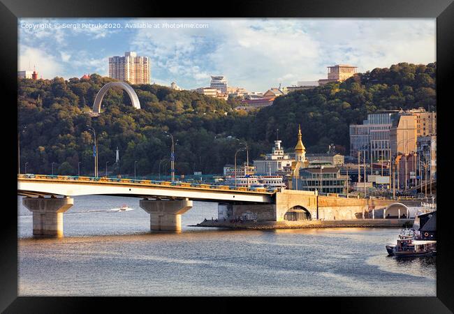 View of the Havanskiy Bridge across the Dnipro River in Kiev Framed Print by Sergii Petruk