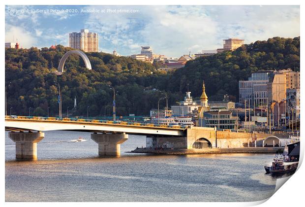View of the Havanskiy Bridge across the Dnipro River in Kiev Print by Sergii Petruk