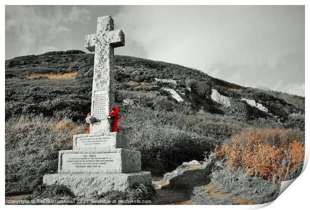 Polperro War Memorial, Cornwall. Print by Neil Mottershead