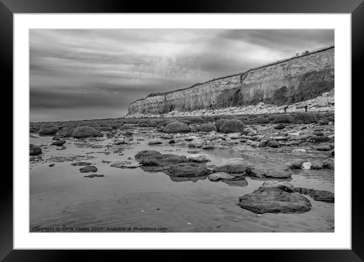 Hunstanton beach rock pool bw Framed Mounted Print by Chris Yaxley