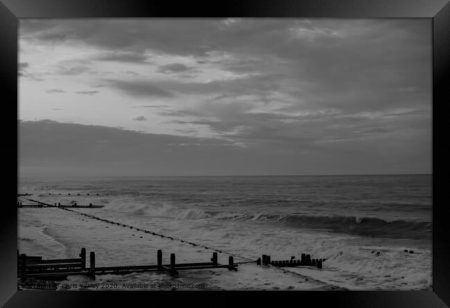 Sunset on the Norfolk coast bw Framed Print by Chris Yaxley
