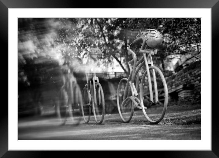 public cyclists sculpture in Knaresborough Framed Mounted Print by mike morley