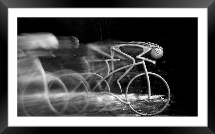 public cyclists sculpture in Knaresborough Framed Mounted Print by mike morley