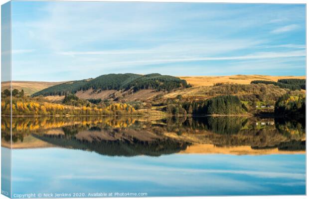 Mirror Reflections in Pontsticill Reservoir Brecon Canvas Print by Nick Jenkins