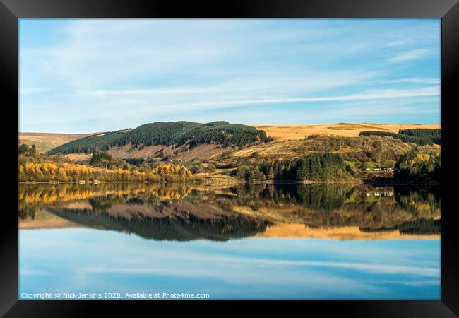 Mirror Reflections in Pontsticill Reservoir Brecon Framed Print by Nick Jenkins