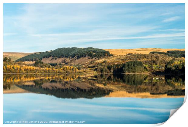 Mirror Reflections in Pontsticill Reservoir Brecon Print by Nick Jenkins
