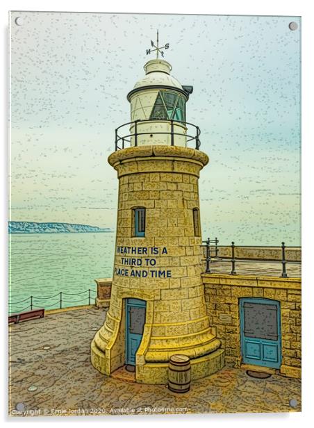 Folkestone Lighthouse Acrylic by Ernie Jordan