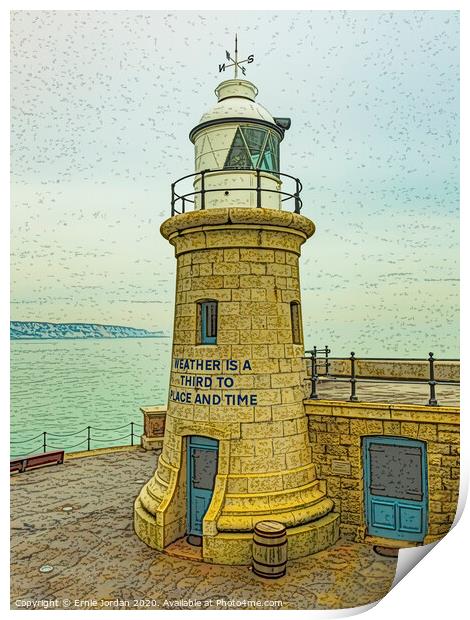 Folkestone Lighthouse Print by Ernie Jordan