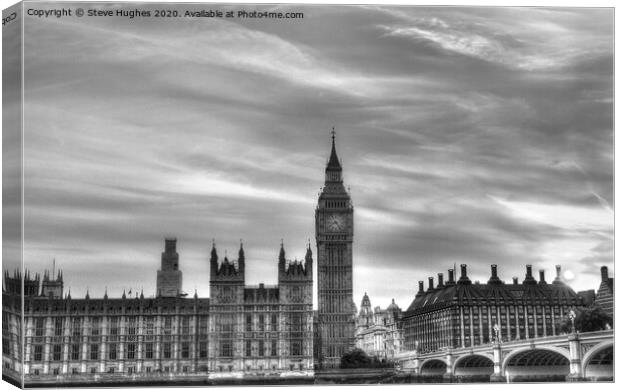 Palace of Westminster black and white HDR Canvas Print by Steve Hughes