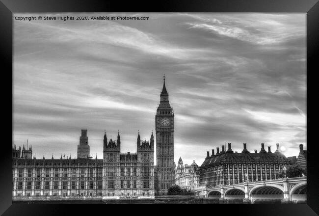 Palace of Westminster black and white HDR Framed Print by Steve Hughes