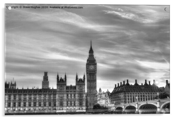 Palace of Westminster black and white HDR Acrylic by Steve Hughes