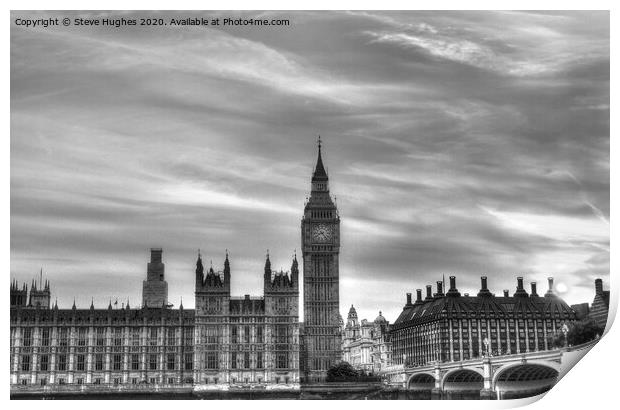 Palace of Westminster black and white HDR Print by Steve Hughes