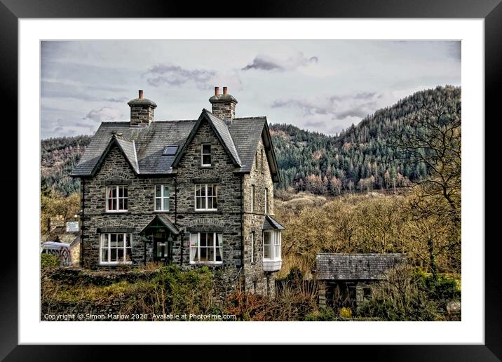 Cottage by the river in Betws-y-Coed, North Wales Framed Mounted Print by Simon Marlow