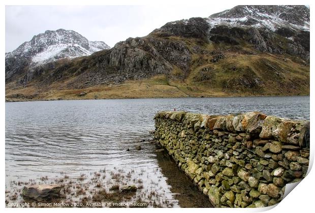 Majestic Llyn Idwal Peaceful Haven Amidst Snowdoni Print by Simon Marlow