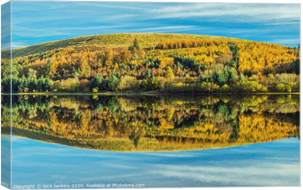 Hill and Trees reflected in Pontsticill Reservoir Canvas Print by Nick Jenkins