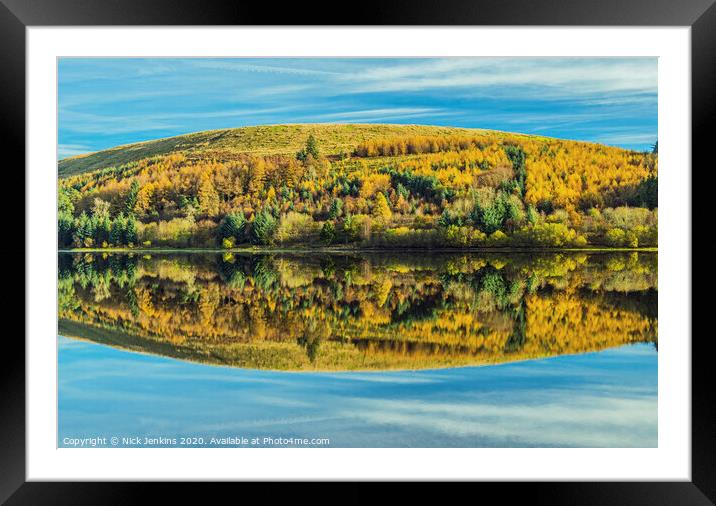 Hill and Trees reflected in Pontsticill Reservoir Framed Mounted Print by Nick Jenkins