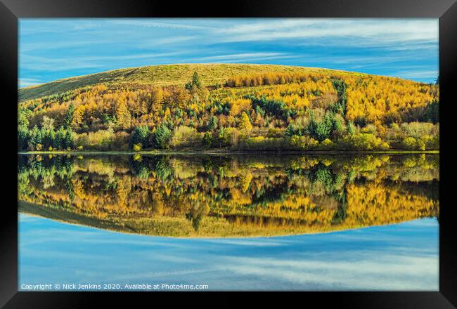 Hill and Trees reflected in Pontsticill Reservoir Framed Print by Nick Jenkins