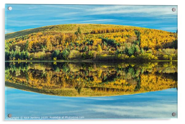 Hill and Trees reflected in Pontsticill Reservoir Acrylic by Nick Jenkins