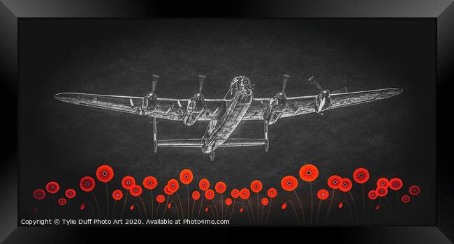Flight of The Lancaster Bomber (spot colour) Framed Print by Tylie Duff Photo Art