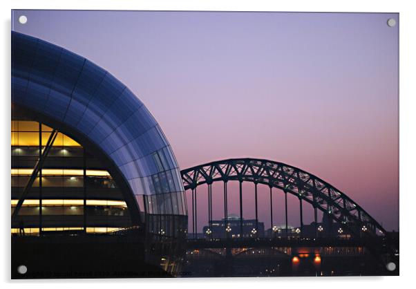 Newcastle Tyne Bridge and Sage at Sunset Acrylic by Jacqui Farrell