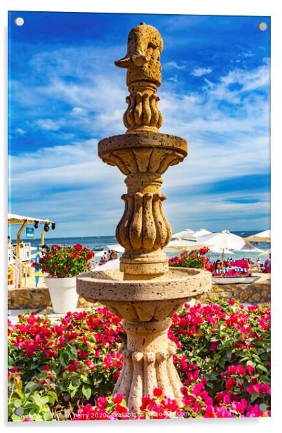 Fountain Pink Bougainvillea Beach Restaurants Cabo San Lucas Mexico Acrylic by William Perry