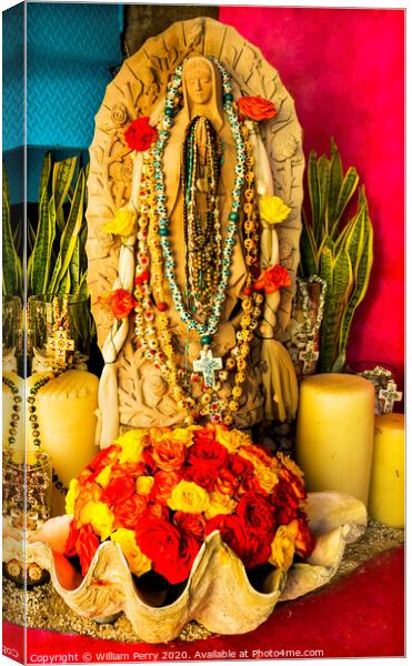 Guadalupe Mary Shrine Beach Restaurant Decoration Cabo San Lucas Mexico Canvas Print by William Perry