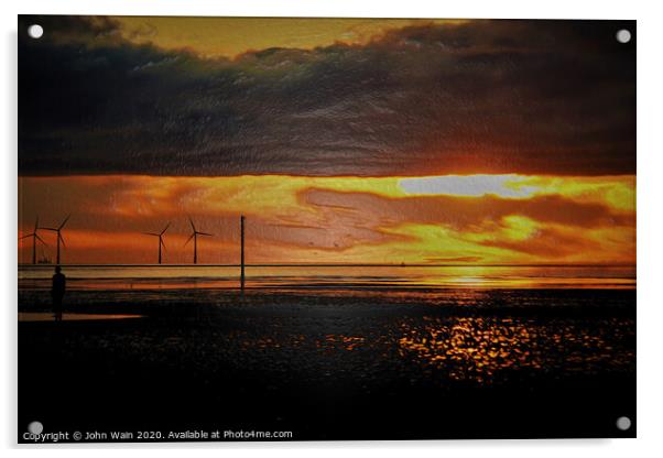 Sunset  into the Sea (Digitial Art) Acrylic by John Wain