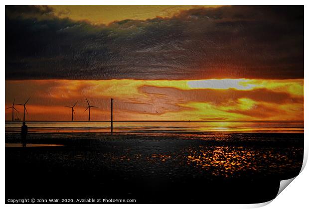 Sunset  into the Sea (Digitial Art) Print by John Wain