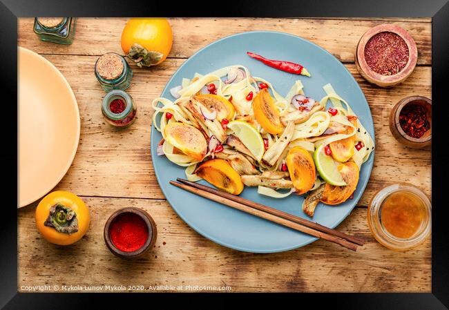 Noodles with persimmon Framed Print by Mykola Lunov Mykola