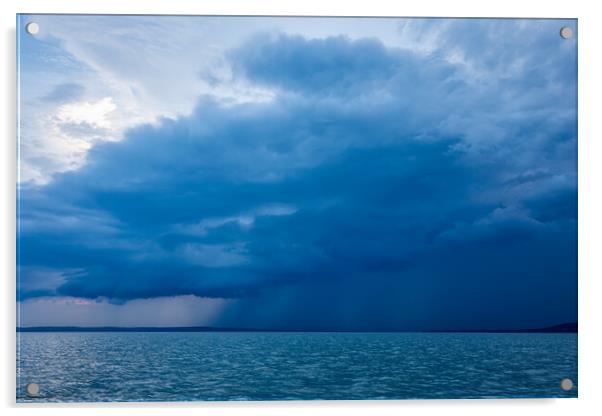 Big powerful storm clouds over the Lake Balaton of Hungary Acrylic by Arpad Radoczy