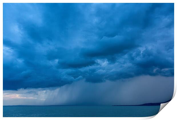 Big powerful storm clouds over the Lake Balaton of Hungary Print by Arpad Radoczy