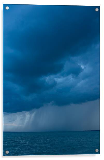 Big powerful storm clouds over the Lake Balaton of Hungary, typical summer shower Acrylic by Arpad Radoczy