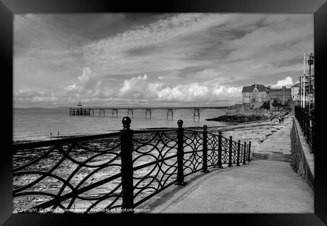 Clevedon Beach pier and Promenade Somerset Framed Print by Diana Mower