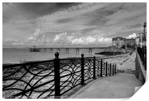 Clevedon Beach pier and Promenade Somerset Print by Diana Mower