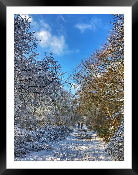 Snowy walk at Newlands Corner Framed Mounted Print by Steve Hughes