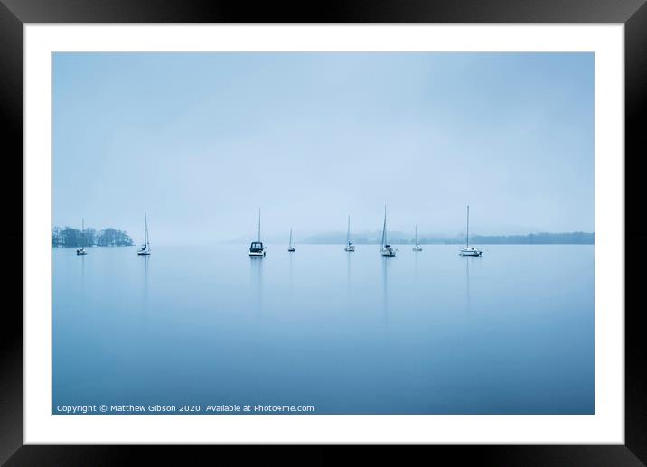 Foggy morning landscape over Lake Windermere in Lake District in Autumn Framed Mounted Print by Matthew Gibson