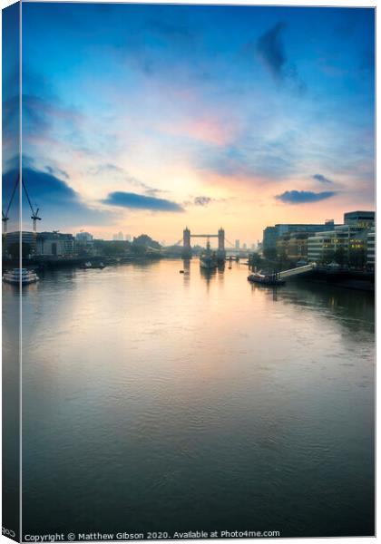 Beautiful Autumn sunrise landscape of Tower Bridge and River Thames in London Canvas Print by Matthew Gibson