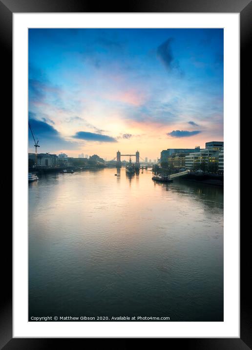 Beautiful Autumn sunrise landscape of Tower Bridge and River Thames in London Framed Mounted Print by Matthew Gibson
