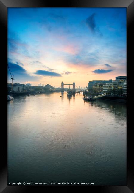 Beautiful Autumn sunrise landscape of Tower Bridge and River Thames in London Framed Print by Matthew Gibson