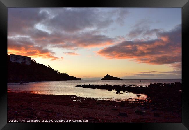 Low Tide sunrise at Meadfoot Torquay Framed Print by Rosie Spooner