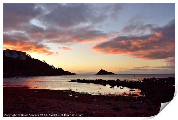 Low Tide sunrise at Meadfoot Torquay Print by Rosie Spooner