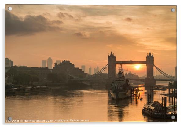 Beautiful Autumn sunrise landscape of Tower Bridge and River Thames in London Acrylic by Matthew Gibson