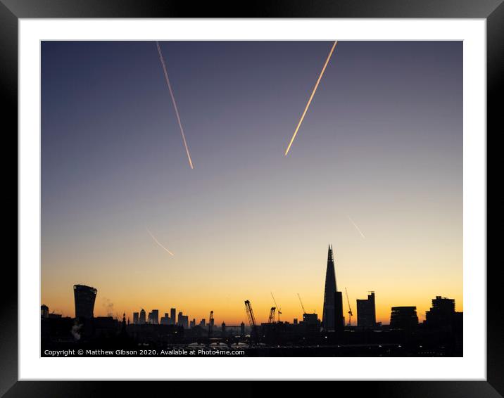 Epic dawn sunrise landscape cityscape over London city sykline looking East along River Thames Framed Mounted Print by Matthew Gibson