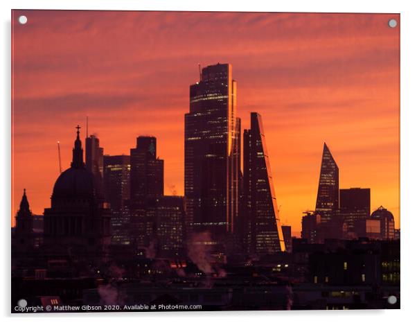 Epic dawn sunrise landscape cityscape over London city sykline looking East along River Thames Acrylic by Matthew Gibson