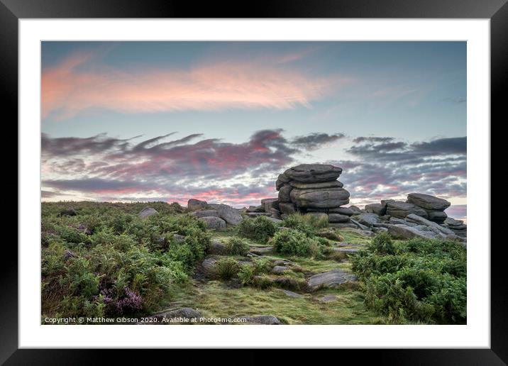 Stunning dawn sunrise landscape image of Higger Tor in Summer in Peak District England Framed Mounted Print by Matthew Gibson