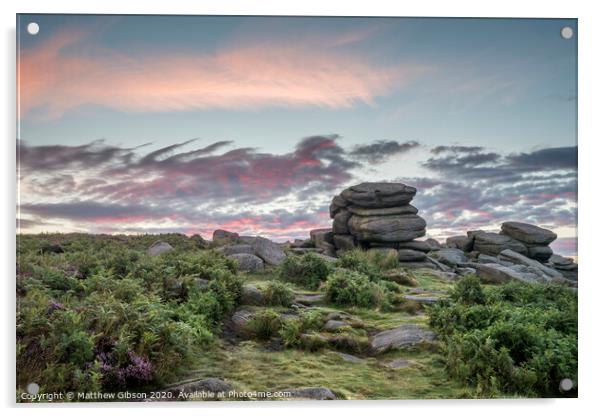 Stunning dawn sunrise landscape image of Higger Tor in Summer in Peak District England Acrylic by Matthew Gibson