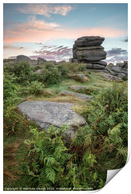 Stunning dawn sunrise landscape image of Higger Tor in Summer in Peak District England Print by Matthew Gibson